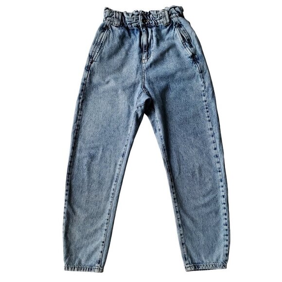 ZARA High-Waisted Paperbag Baggy Blue Jeans Style Z1975 Size 2 - Picture 4 of 16